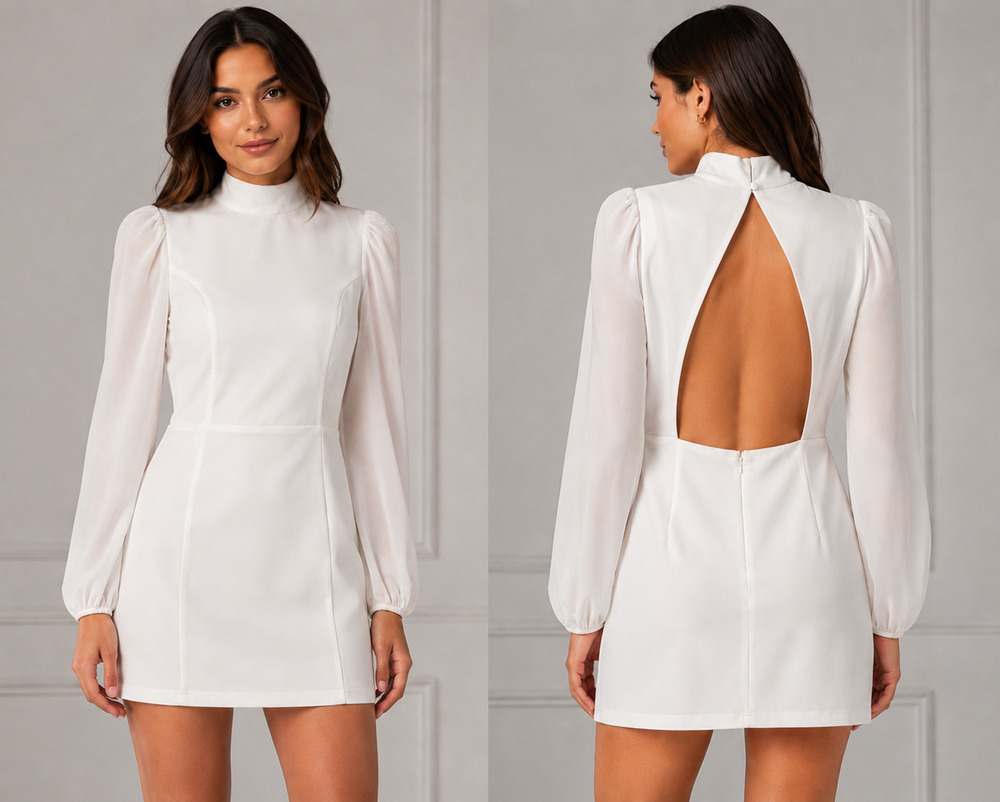 Lulus Exceptionally Flirty Dress S NWT White Backless Long Sleeve Mini Bridal